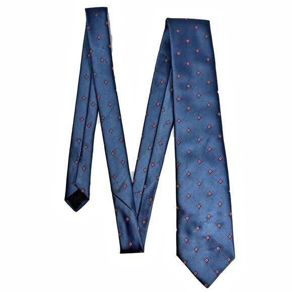 Sears Mens Store Blue Necktie Embroidered Diamond Career Business 90s Vintage - Picture 3 of 3